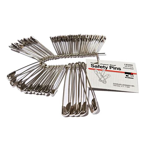 safety pins assorted sizes 50 pack chl83450 charles leonard push pins