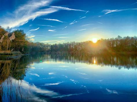 Tranquil Idyllic Lake Landscape At Sunset Stock Image Image Of Pond