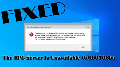 Fixed The Rpc Server Is Unavailable 0x800706ba