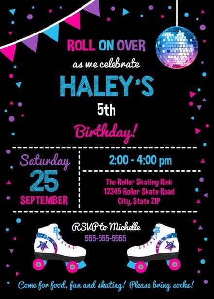 Corjl 048 21pi Printable Disco Party Roller Skating Birthday Party Invitation Invitations