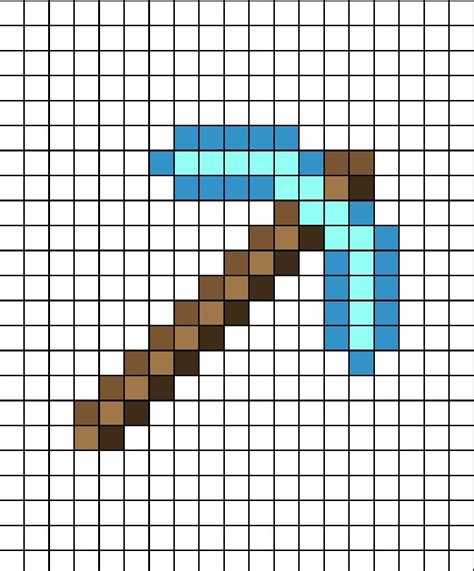 Pixel Art Template Of A Diamond Pick Axe From Minecraft Used To Mine
