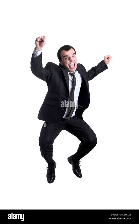Young Business Man Jumping Isolated On White Background Stock Photo