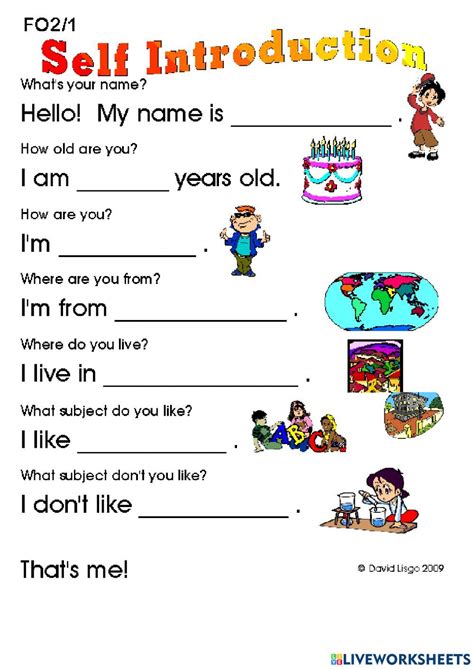 Introducing yourself free worksheet