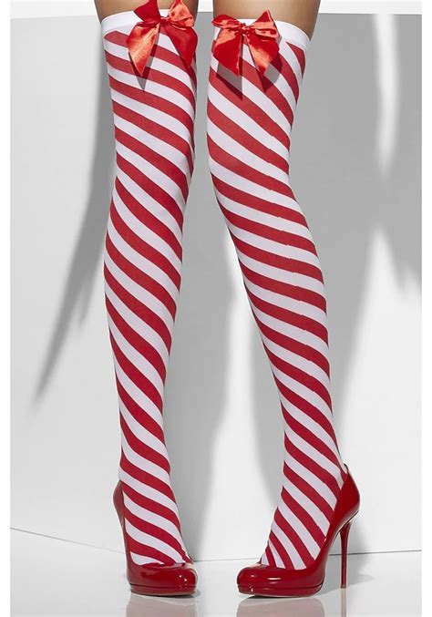 Womens Candy Cane Striped Thigh High Stockings