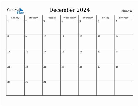 December 2024 Monthly Calendar With Ethiopia Holidays