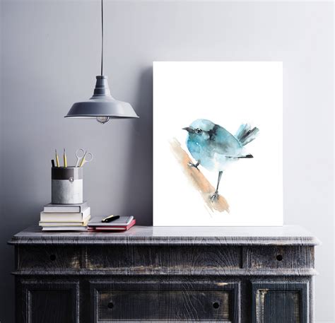 Minimal Bird Art Print Light Blue Bird Minimalist Watercolor Etsy