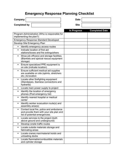 Emergency Response Planning Checklist