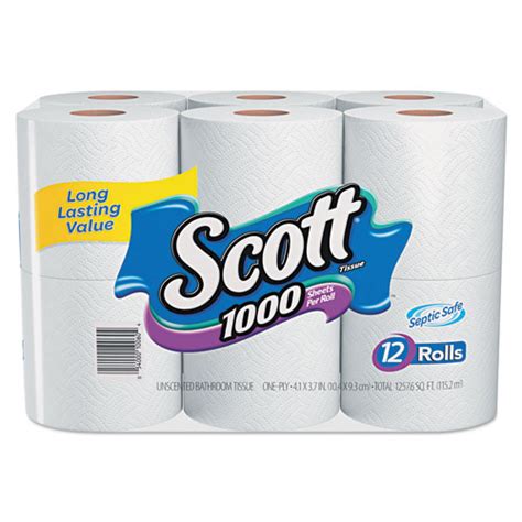 Scott Toilet Paper 1 Ply 1000 Sheetsroll 12 Rollspack 4 Pack