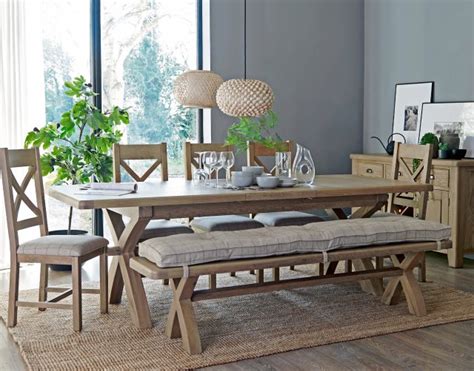 Smoked Oak 2m Extending Cross Leg Dining Table Furniture World