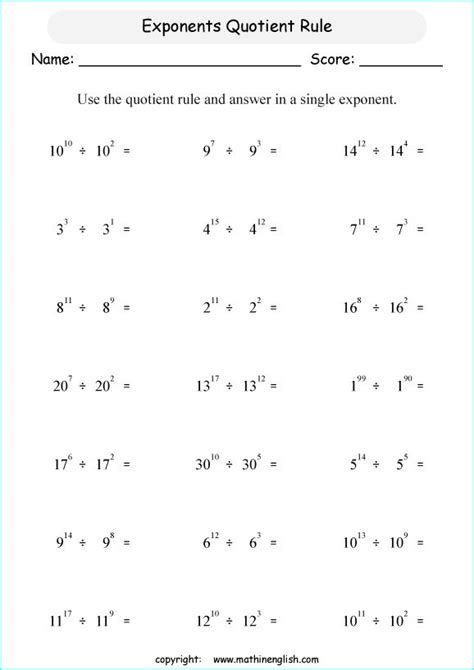 Exponent Rules Practice Worksheets Exponent Rules Exponent