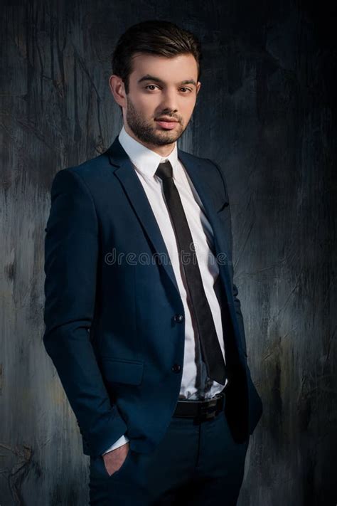 Handsome Stylish Man In Blue Suit Stock Photo Image Of Grunge