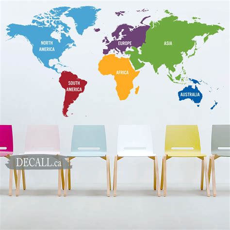 Earth World Map Wall Decal In 6 Colours Removable Wall Decal Canada