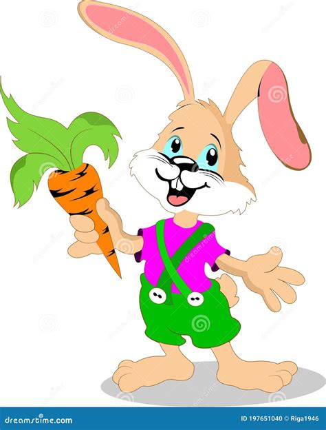 Happy Cartoon Rabbit Holding A Carrot Stock Vector Illustration Of