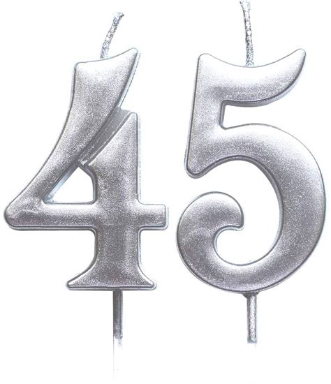 Magjuche Silver 45th Birthday Numeral Candle Number 45 Cake Topper