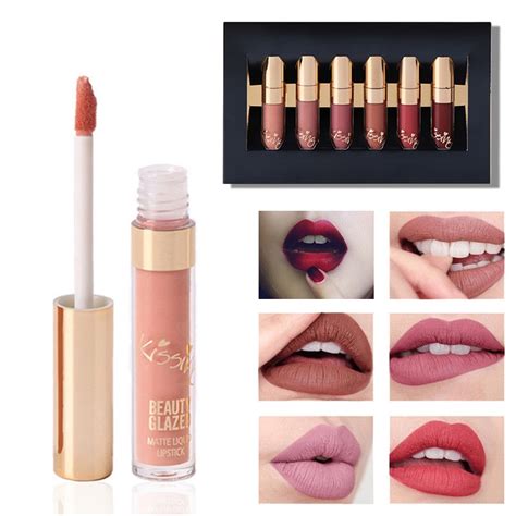 Beauty Glazed 6pcsset Liquid Lipstick Lip Gloss Waterproof Makeup Matte Lipstick Lip Kit Long