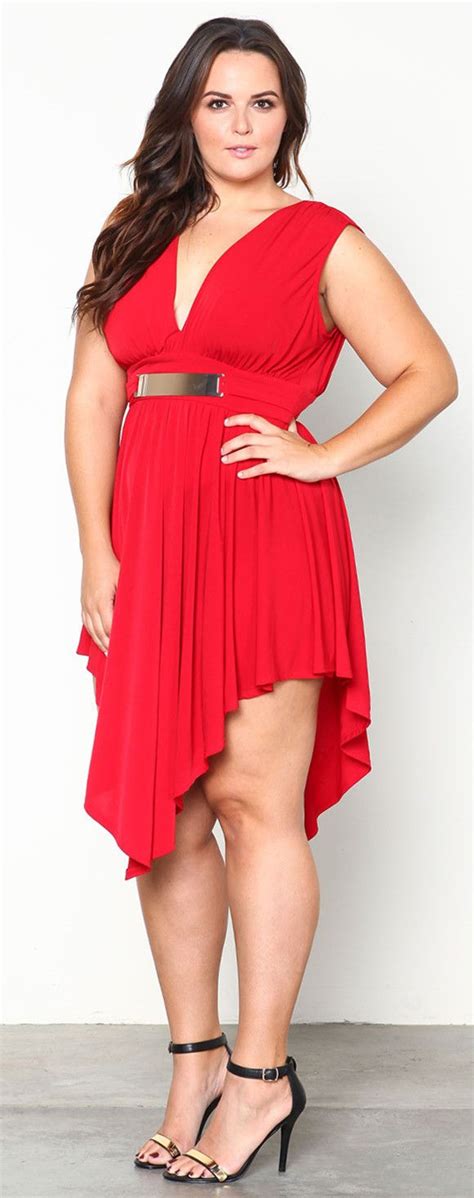 Graceful Plunging Neck Sleeveless Asymmetrical Plus Size Womens Dress