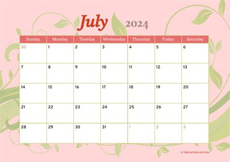 July 2024 Calendar Template Download Printable Pdf Templateroller