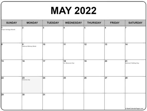 Calendar May 2022 With Holidays Calendar Printable 2022