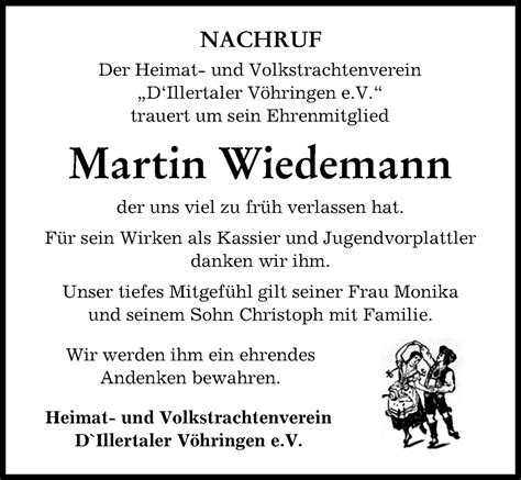 Traueranzeigen Von Martin Wiedemann Augsburger Allgemeine Zeitung