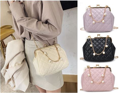 Women Faux Leather Plain Chain Quilting Shoulder Bag Crossbody Bag