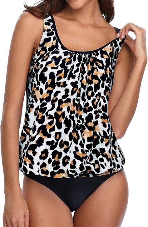 Cocila Damen Tankini Bauchweg Badeanzug Zweiteiliger Sport Badeanzug Bedruckt Schlank Bikini Set