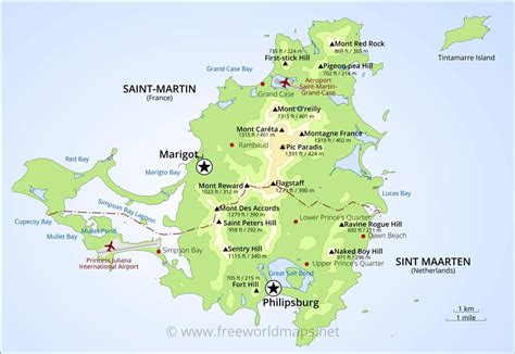 Saint Martin Map Geographical Features Of Saint Martin Of The