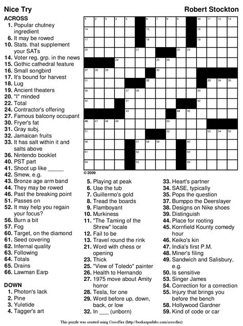 Free crossword puzzles to play online or print most of the crossword puzzles in this collection are easy puzzles, but a few harder ones are in the mix. Beekeeper Crosswords » Blog Archive » Puzzle #126: "Nice Try"