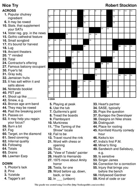 Crossword puzzles exercise the brain. Beekeeper Crosswords » Blog Archive » Puzzle #126: "Nice Try"
