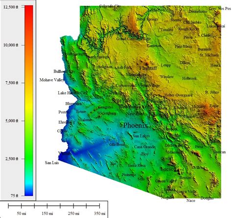 Elevation Map Of Arizona With Cities