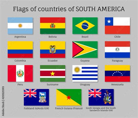 National Countries Flags Of South America Continent Ecuador Argentina Bolivia Brazil Chile