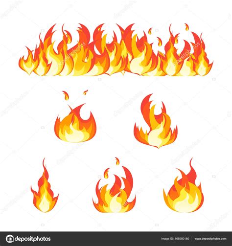 Cartoon Fire Flames Set And Line Vector Stock Vector By ©bigmouse