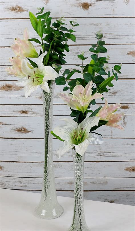 Lily Vases With Water Pearls Eucalyptus And Lily Stems Lily Vases