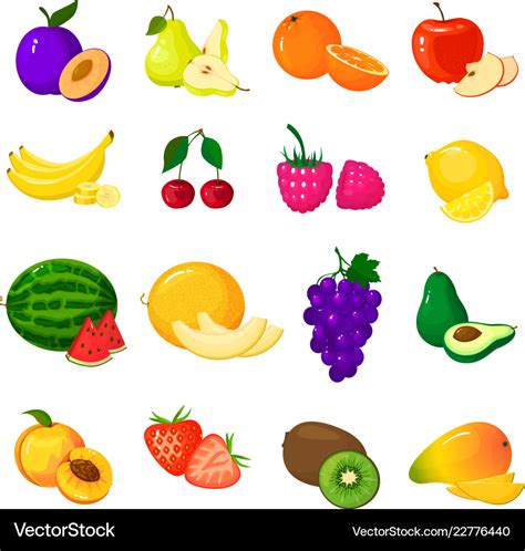 Cartoon Fresh Fruits Isolated Icons On White Vector Image