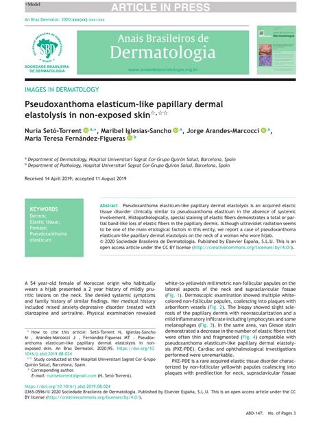 Pdf Pseudoxanthoma Elasticum Like Papillary Dermal Elastolysis In Non