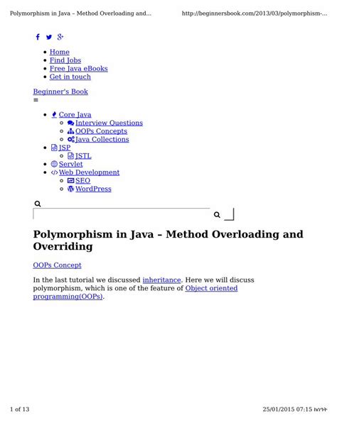 Pdf Polymorphism In Java Method Overloading And Overriding