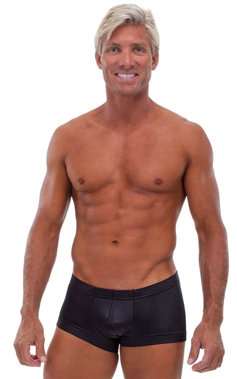 Square Cut Fitted Watersports Swim Trunks In Wet Look Black