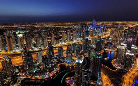 Dubai Uae Buildings Skyscrapers Night Hd Wallpaper 93494