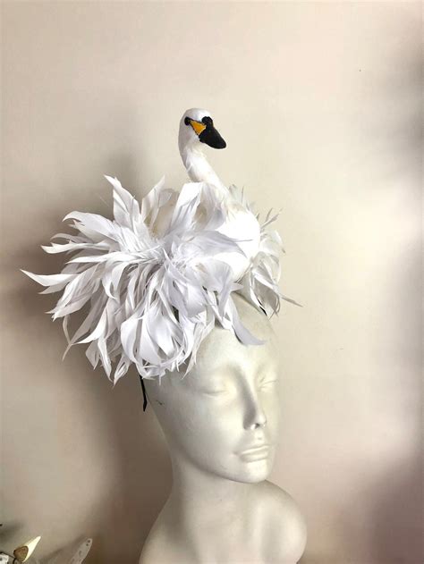 White Fascinator Swan Headband Mad Hatter Teaparty Medium Etsy