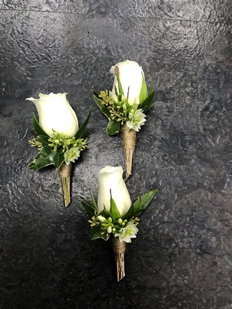 Classic White Rose Gentleman Boutonnière Finished With Twine