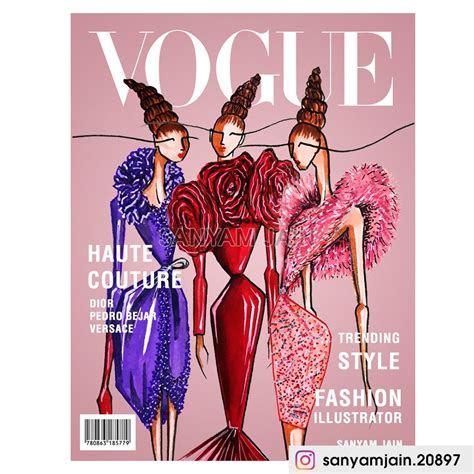 Beautiful Stylized Fashion Illustration Vogue Magazine Cover Designed