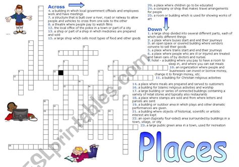 This project was one of the most difficult clues and this is the reason why we have posted all of the puzzle page daily crossword answers every single day. Places - Crossword Puzzle - ESL worksheet by luoliveira