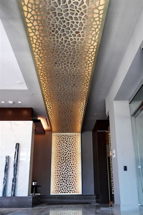 What types of suspended ceilings are available on the. Gold aluminum composite ceiling and wall panels LED lights ...