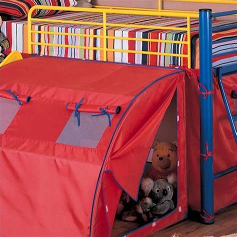 Coaster Metal Twin Loft Bed With Slide And Tent In Red 7239