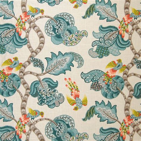 Turquoise Blue and Teal Animal Print Linen Upholstery Fabric