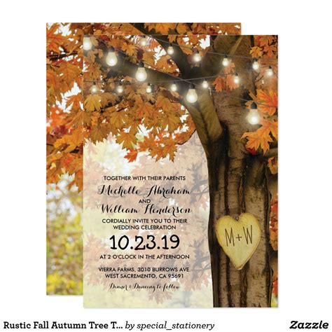 Rustic Fall Autumn Tree Twinkle Lights Wedding Invitation Woodland