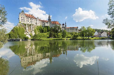 Sigmaringen Castle Reflecting In Danube River Upper Danube Valley