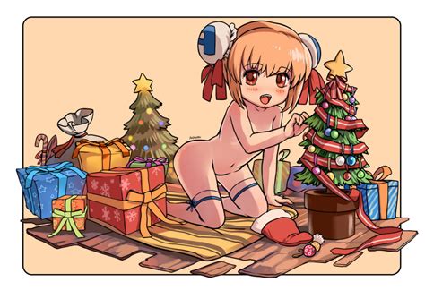 A 801 Highres Tagme 1girl Bent Over Blonde Hair Blush Christmas
