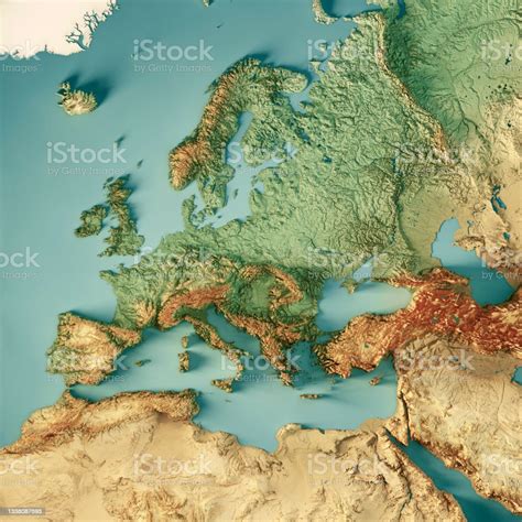 Europe Extended 3d Render Topographic Map Color Stock Photo Download