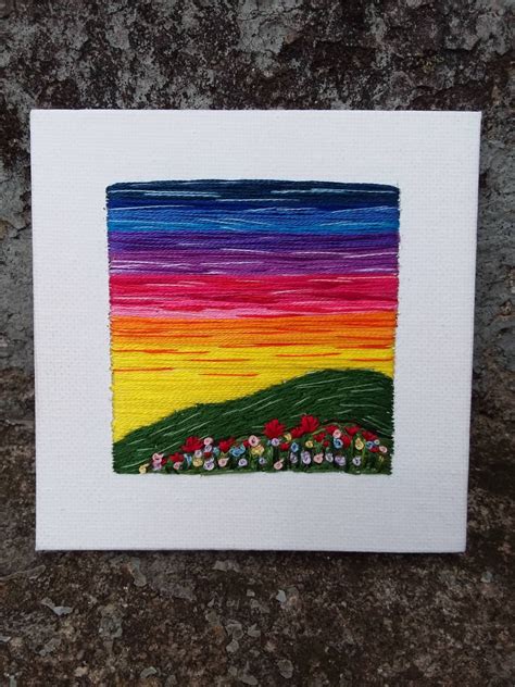 Sunrise Hand Embroidery Rolling Hills Landscape Embroidery Etsy Hand Embroidery Embroidery
