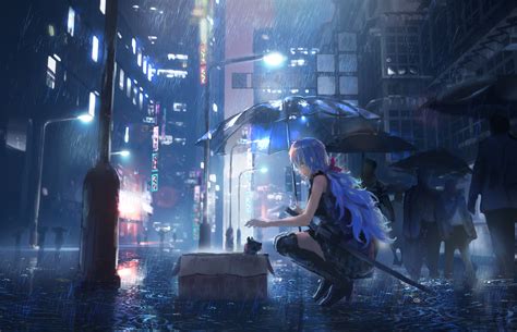 Cute Anime Girl Rain